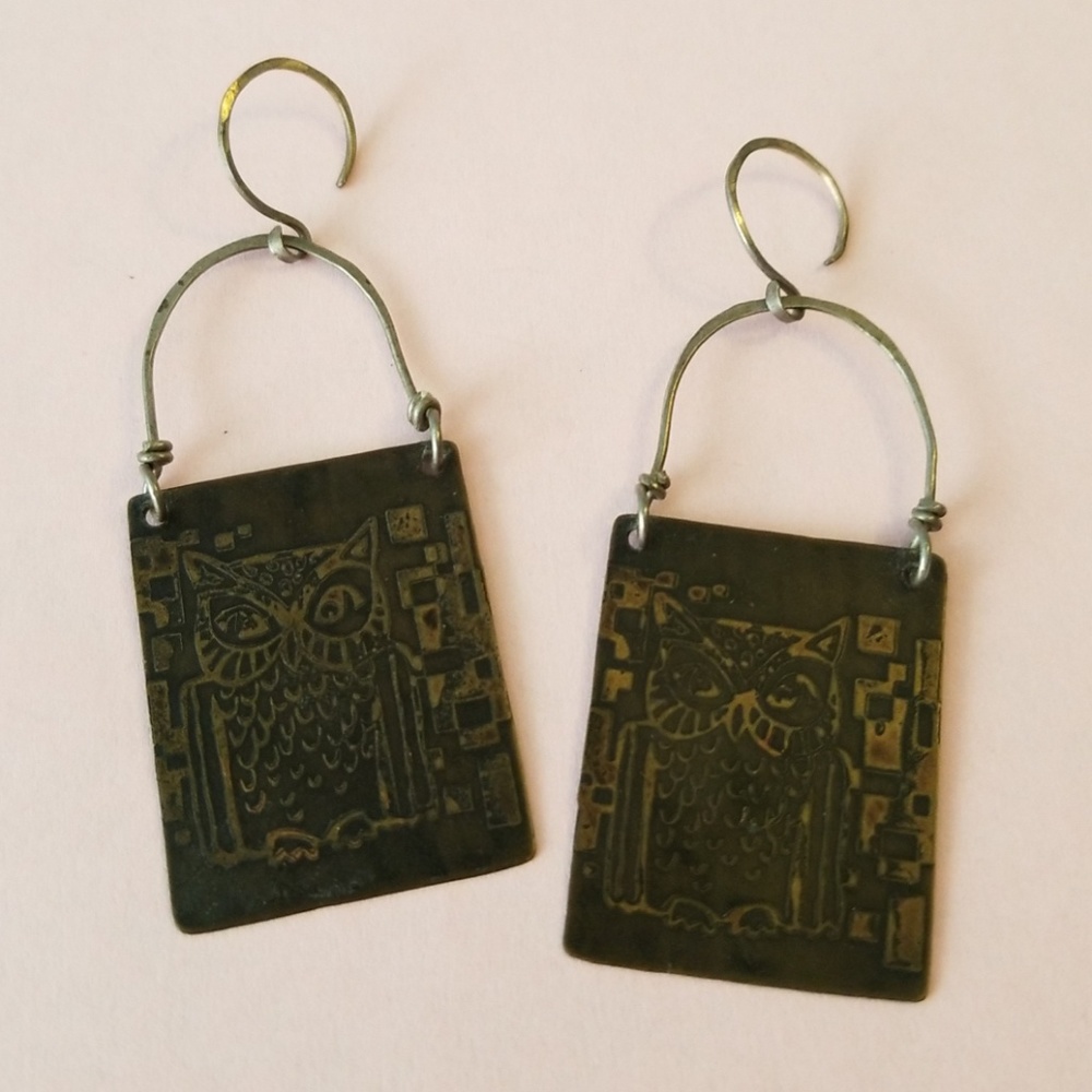 Sterling artisan handmade owl panel earrings!